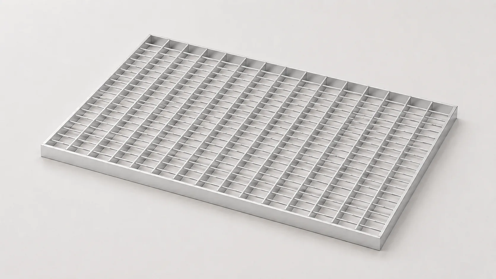 Maßgefertigter Aluminium Pressrost mit geraden Füllstäben und Flacheinfassung